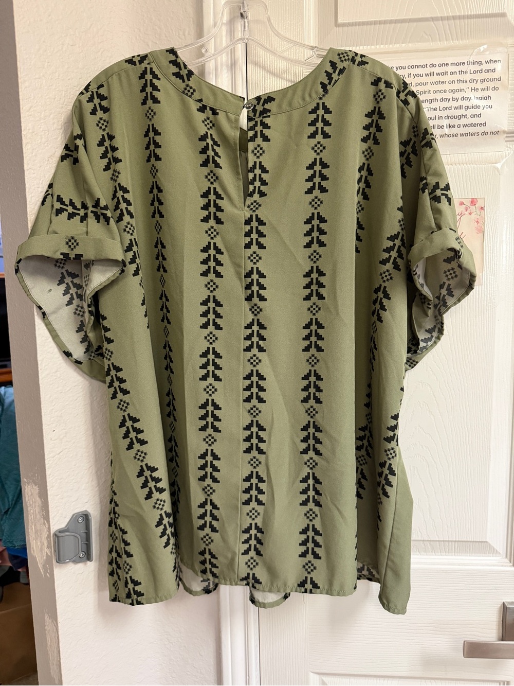 SHEIN Olive Green Blouse with Black Geometric Print - Picture 2 of 6